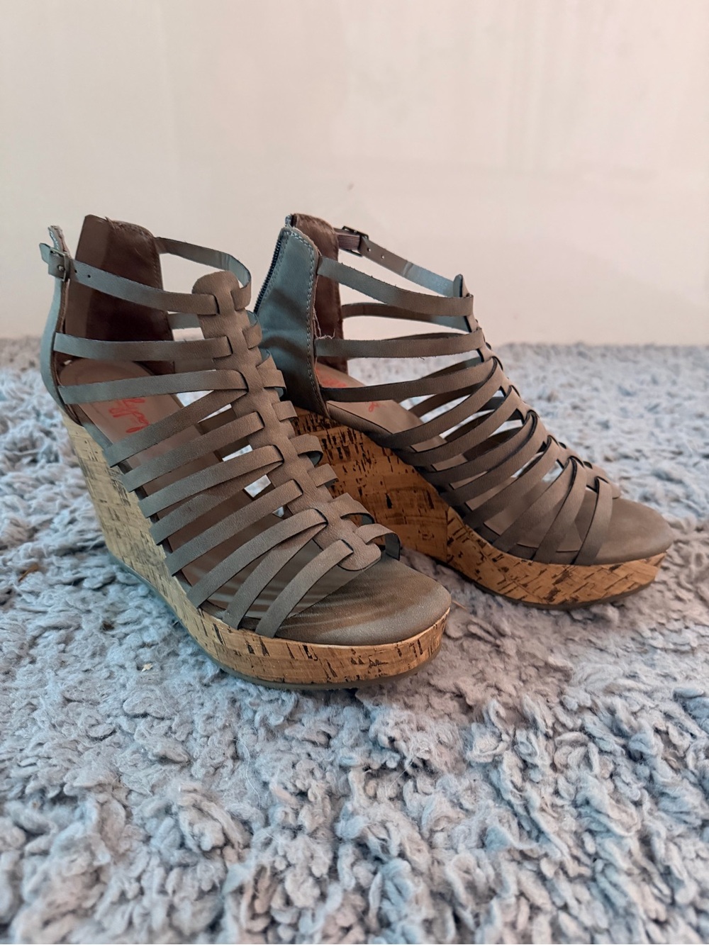 Jellypop Taupe Multi-Strap Cork Wedge Sandal